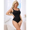 thumbnail image 4 of DARING DIVA Women's Ribbed Square Neck Thong Sleeveless Bodyshaper S Black, 4 of 6