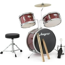 3-Piece Drum Set with Cymbal, Tom, Bass Drum, Drumsticks, Bass Pedal & Stool, Beginner Percussion Kit, Red
