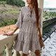 thumbnail image 4 of Vestido de manga tres cuartos con cuello en O y orejas de madera con estampado informal para mujer a la moda Fridja  NMB2075, 4 of 9