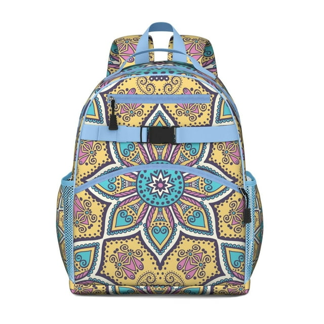 Fantasy Floral Indian Zen Spiritual Pattern School Backpack Adjustable Padded Straps Chest Buckle Water-Resistant Durable Bookbag