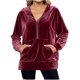 thumbnail image 1 of Sudadera con Capucha y Media Cremallera de Terciopelo para Mujer, Estilo Informal, Larga, con Bolsillos Rojo Vino L, 1 of 7