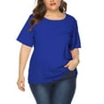 thumbnail image 5 of Antinious Summer Tops for Women Trendy,Sweatshirt for Women,Ladies Plus Size Solid Hem Hollow Casual Short Sleeve Crewneck Top/Shirt,Blue,XXXXL, 5 of 5