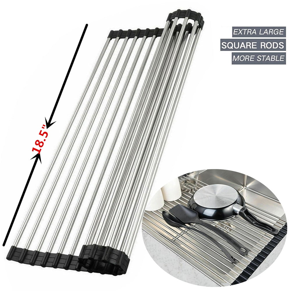 Foldable RollUp Dish Drying Rack Stainless Steel Dish Drying Mat
