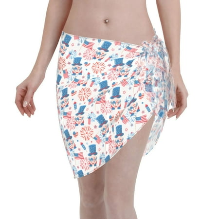 Coaee American Gnomes Women s Short Sarongs Beach Wrap Sheer Bikini Wraps Chiffon Cover Ups for Beach  Swimming  Holiday