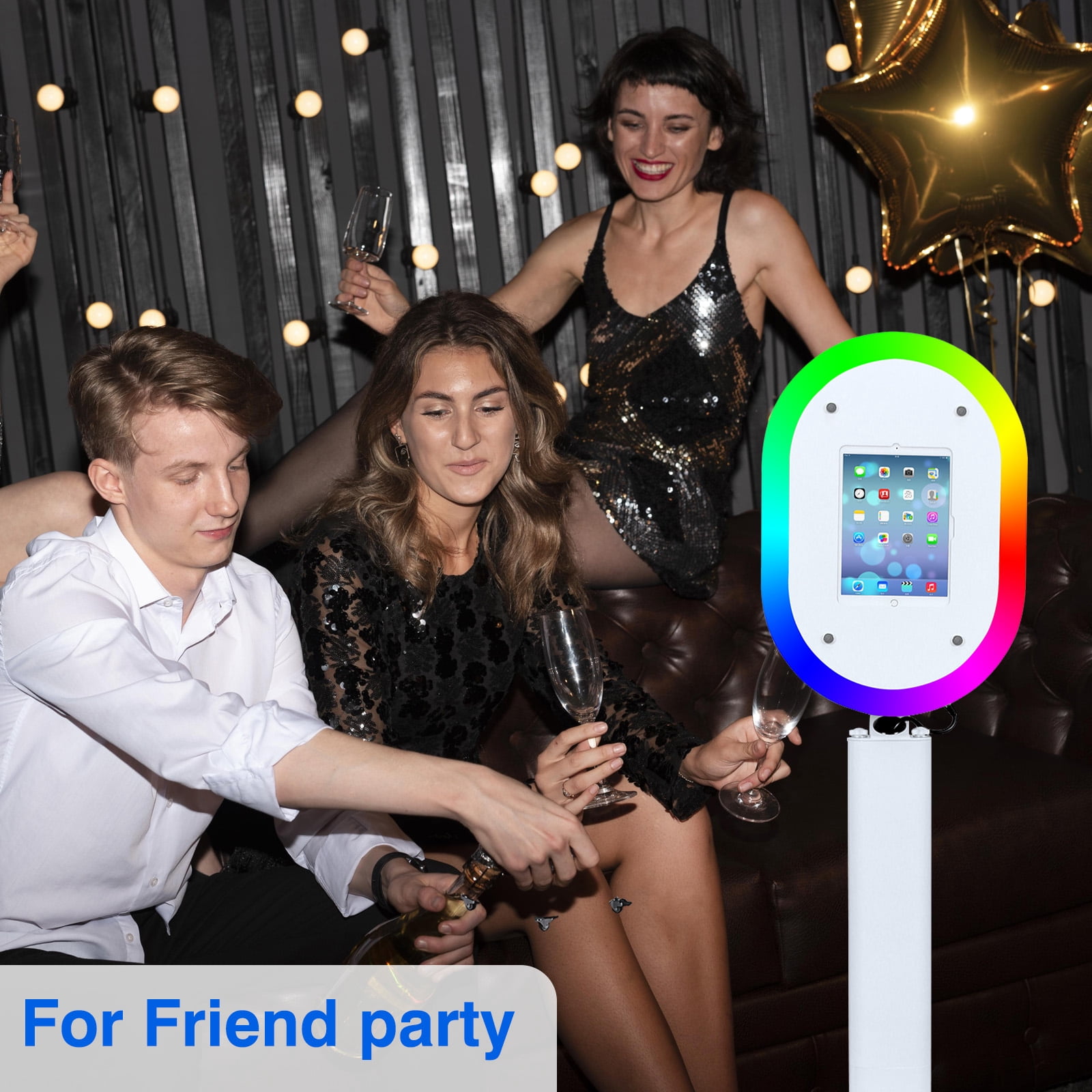 Portable iPad Photo Booth Stand with RGB Ring Light - Compatible with 10.2" to 13" iPad Pro/Air, Party Selfie Station for Weddings & Corporate Events (White/Flight Case)​