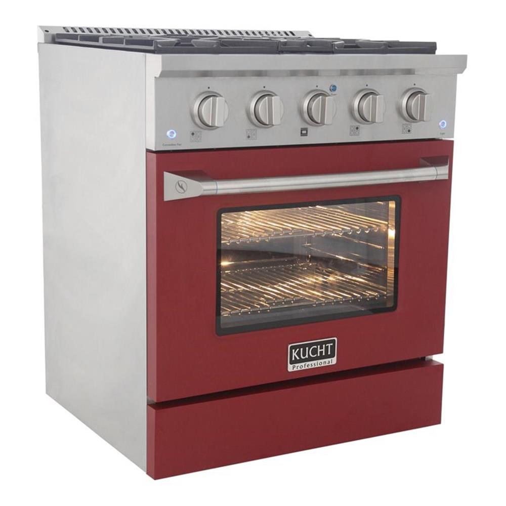 Pemberly Row 30" Modern Stainless Steel Natural Gas Range in Red/Silver