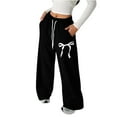 thumbnail image 2 of Girls Bow Sweatpants Wide Leg Straight Cut Baggy Casual Pants with Drawstring Waist for Everyday Wear 2026 Black 160, 2 of 6