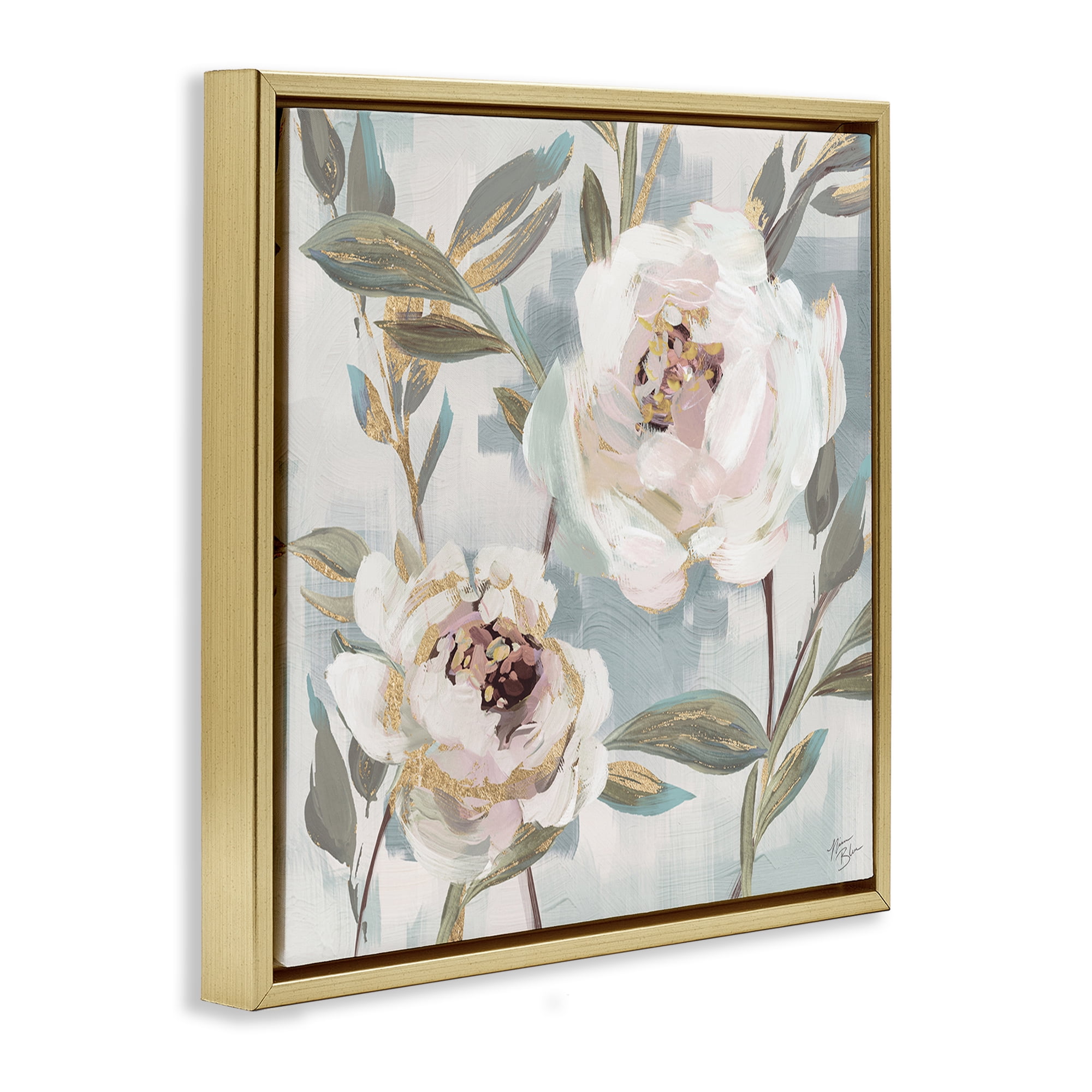 Stupell Industries White Peony Duo Plants & Flowers Painting Gold Floater Framed Canvas Art Print Wall Art, 18 x 18