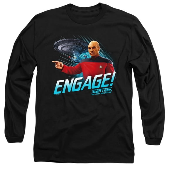 Star Trek Engage Long Sleeve Adult 18/1 T-Shirt Black