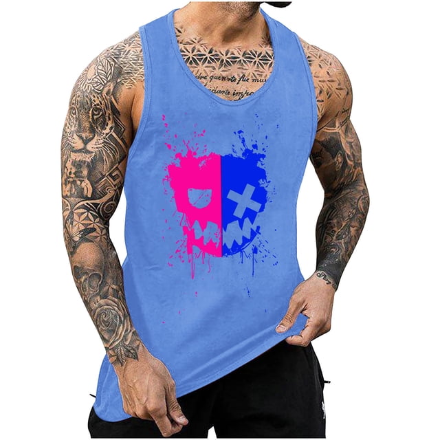 Camisetas de Tanque de los Hombres Tanque de los Hombres Incolor Gradiente de Impresión Cuello Redondo Correa Delgada Fuga Atrás Regular Casual Deportes Blusas de Tanque