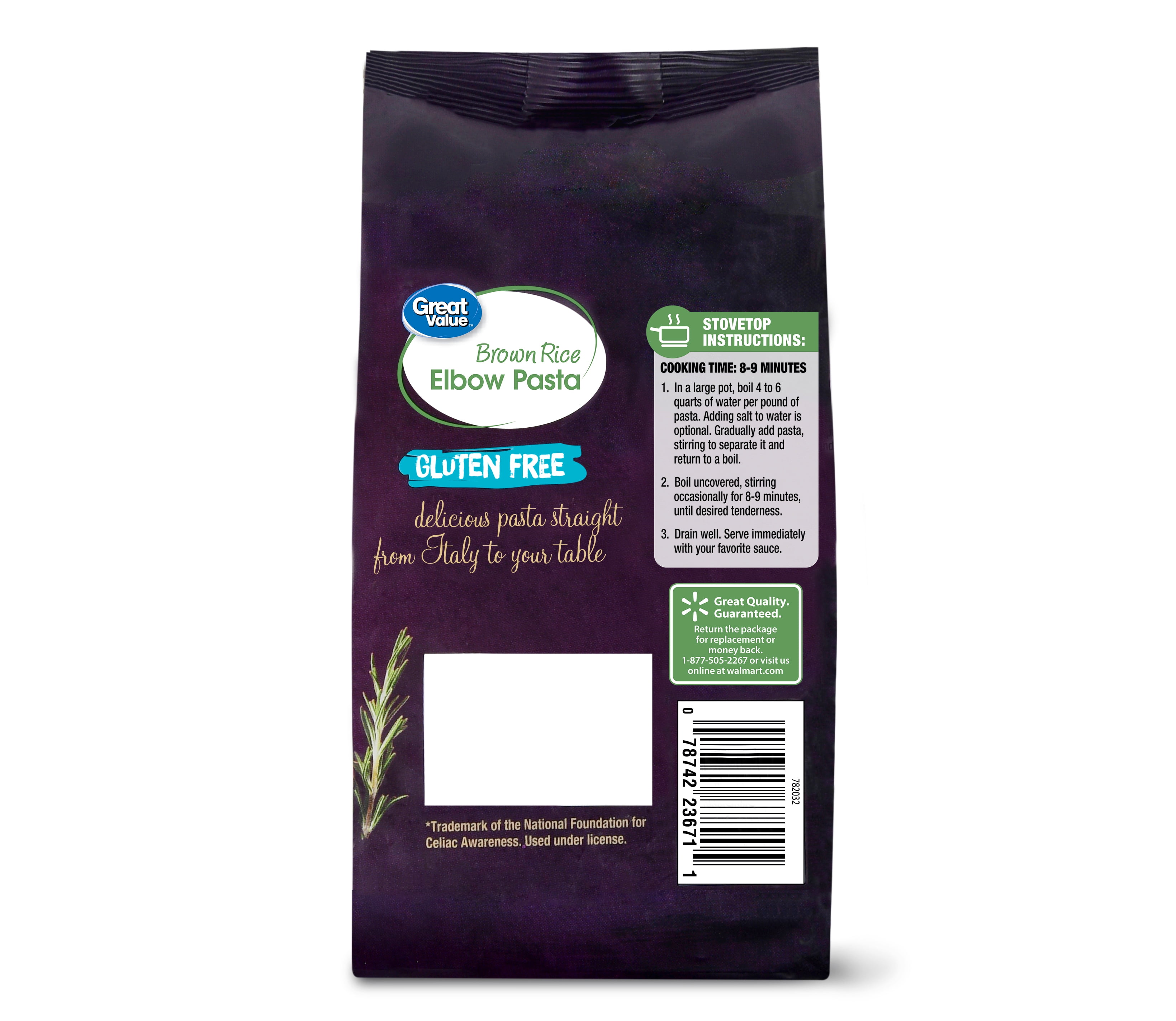 (3 pack) Great Value Gluten Free Brown Rice Elbow Pasta, 16 oz Bag, Shelf-Stable