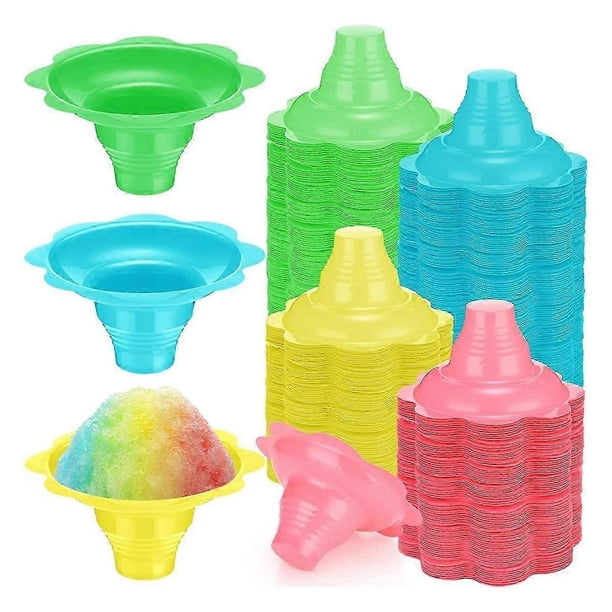 200 Pieces 4 Oz Colorful Shaved Ice Cups Flower Shaped Snow Cone Cups Leak Proof Plastic Snack Ice C