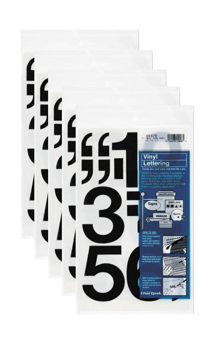 Chartpak 3inch Black Stickon Vinyl Numbers (01170), 5 PACKS