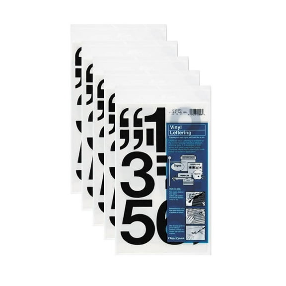 Chartpak 3-inch Black Stick-on Vinyl Numbers (01170), 5 PACKS