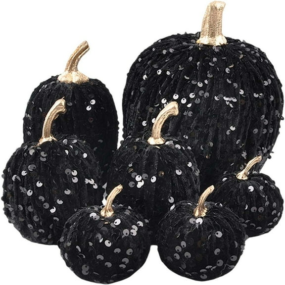 1set Halloween Pumpkin Decorations, Sequin Simulation Pumpkin Ornaments Artificial Fake Pumpkins Halloween Thanksgiving Fall Home Table Indoor Outdoor Decorations