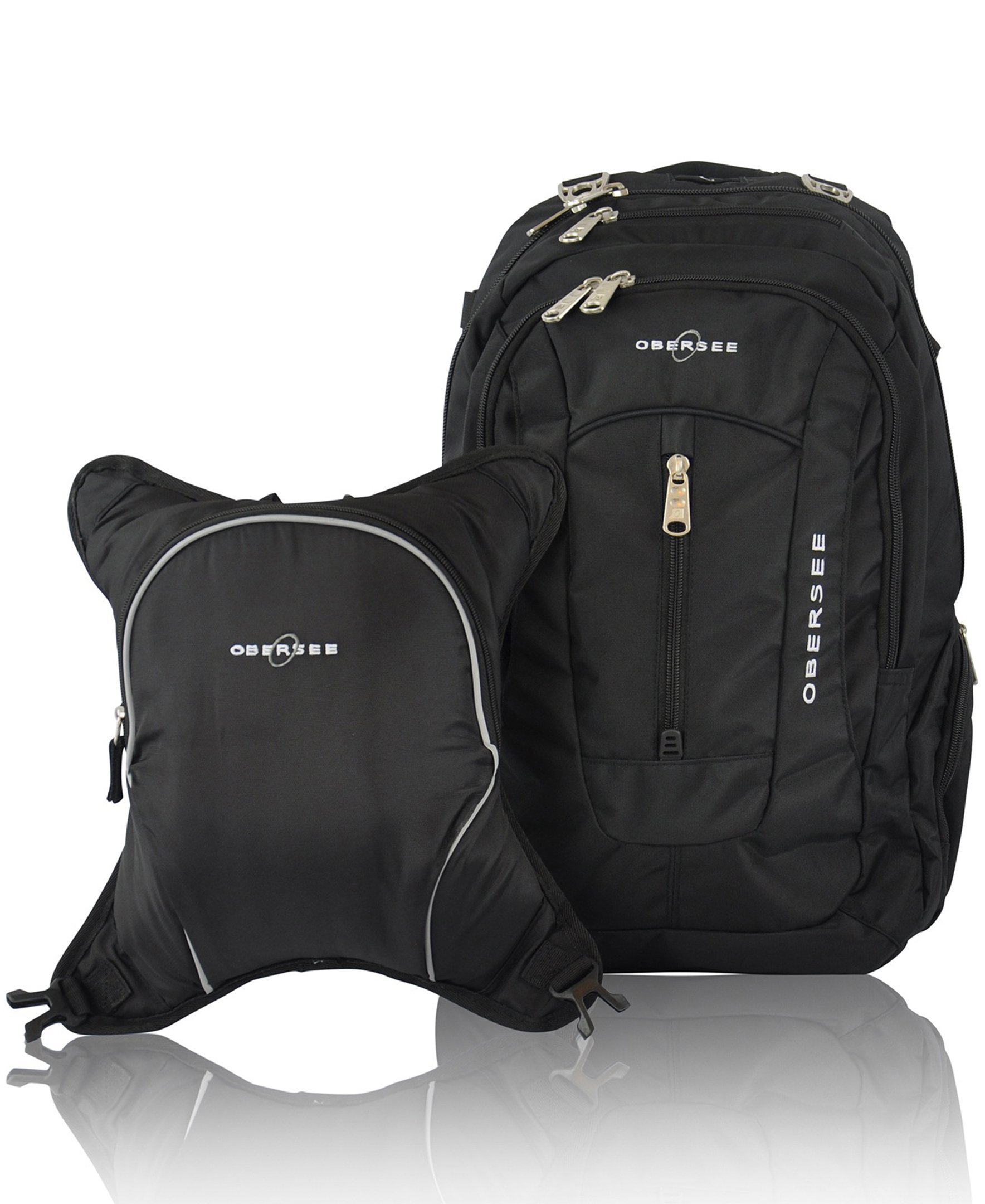 Obersee Bern Diaper Bag Backpack and Cooler, Black/Sand - image 3 of 10