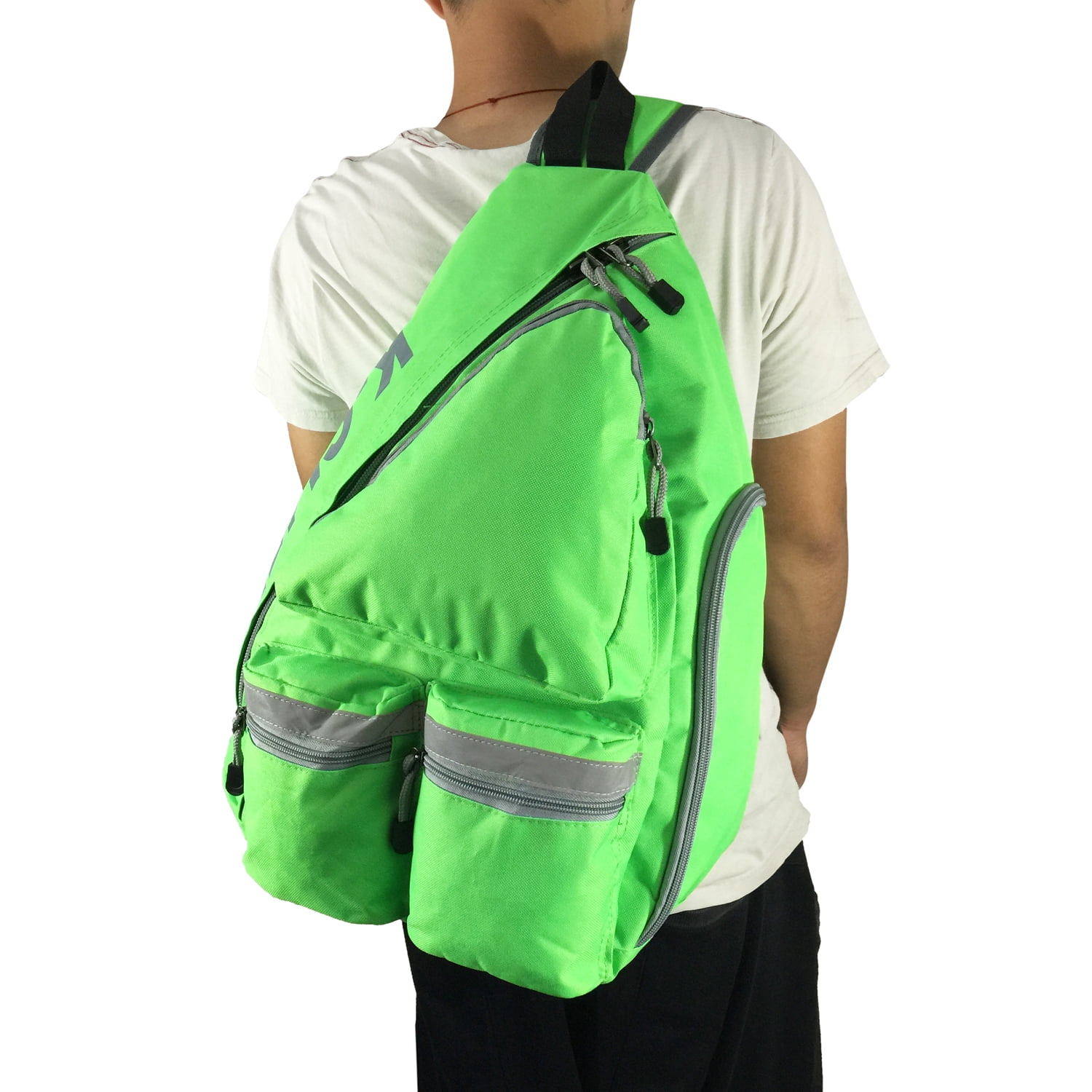 K-Cliffs 20" Unisex Reflective Sling  Student Bookbag, Travel, Daypack , Neon Green