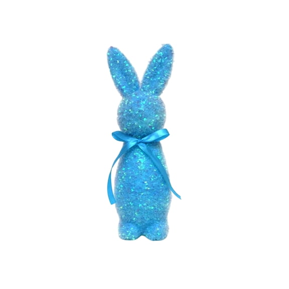 9.64Inch Easter Glitter Foam Bunny Figurine with Ribbon Bow, Table Centerpiece for Spring Party Easter Supplies
