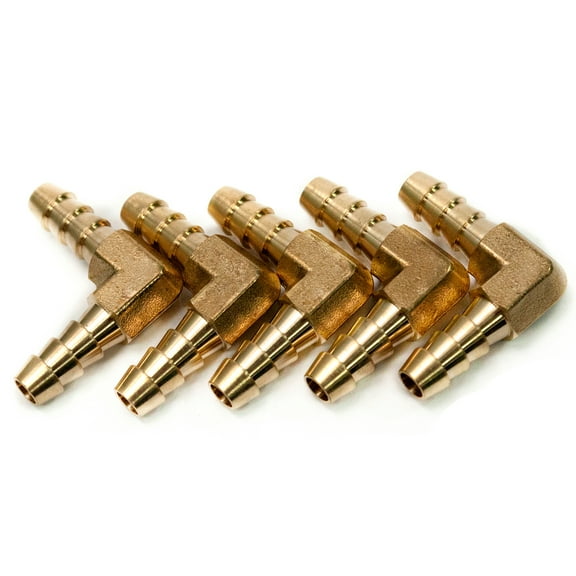 LTWFITTING 90 Deg Elbow Brass Barb Fitting 1/4-Inch x1/4-Inch Hose ID Air/Water/Fuel/Oil/Inert Gases (Pack of 5)