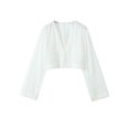 thumbnail image 1 of Top corto informal liso para mujer, blusa holgada de manga larga con cuello en V y una hilera de botones, novedad de primavera y verano 2024, 1 of 5