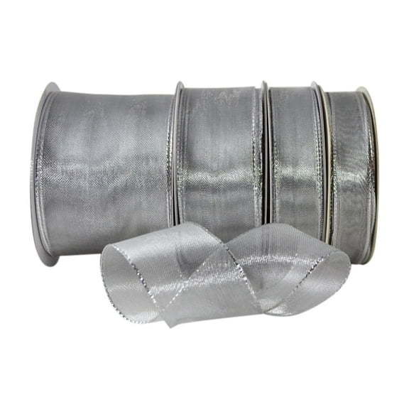 Ribbon Bazaar Wired Shimmering Metallic Sheer 1-1/2 inch Silver 25 yards Ribbon