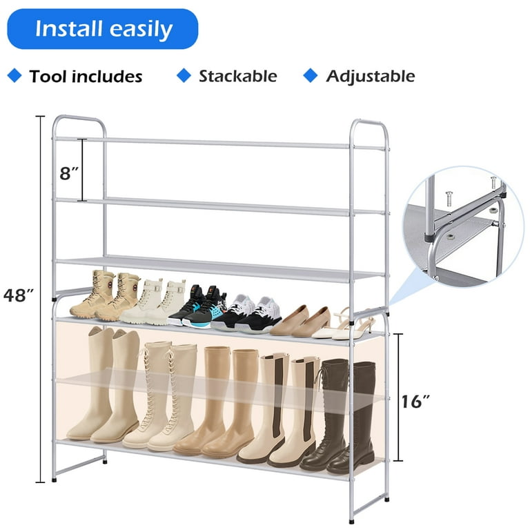 3 Tier Long Shoe Rack For Closet Stackable Wide Shoe Shelf
