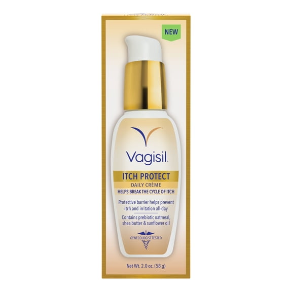 Vagisil Itch Protect Daily Creme with Prebiotic Oatmeal, Fragrance-Free Protective Formula with Shea Butter and Sunflower Oil, pH Balanced Fast-Absorbing Moisturizer, Hypoallergenic, 2 oz