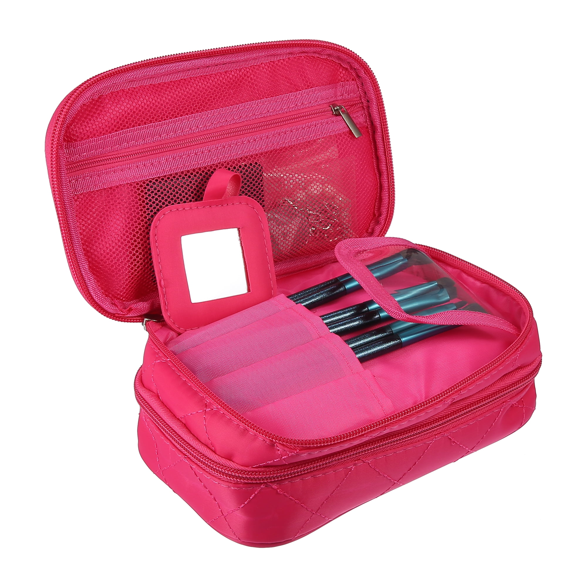 Unique Bargains Floral Makeup Bag Zipper Flower Cosmetic Pouch Rose Red