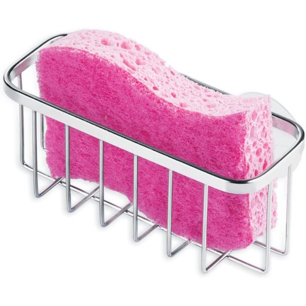 Soporte de esponja tipo Double Sucker - almacenamiento de esponja para esponjas y esponjas de metal - Acero inoxidable pulido - Plata