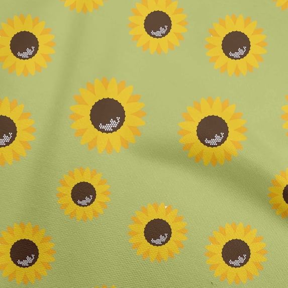 oneOone Cotton Poplin Twill Olive Green Fabric Floral Sunflower Silhouette Quilting Supplies Print Sewing Fabric By The Yard 56 Inch Wide
