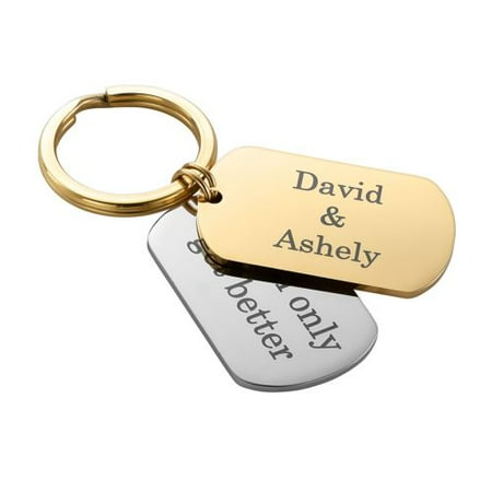 Personalized Two Tone Rounded Stainless Steel Dog Tag Key Ring