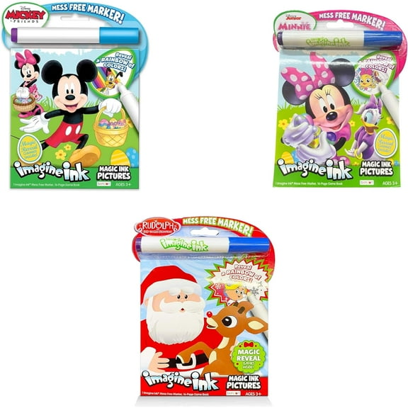 Bendon Publishing Imagine Ink Coloring Books - 3 Pack of Christmas Activity Books with Water Activated Marker for Toddlers (Mickey & Minnie)