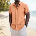 thumbnail image 2 of Men's Casual Short Sleeve Button Down Shirt Stylish Solid Color Vacation Top Tee for Beach Holiday Office Work Business Casual Daily Wear Loose Fit Concealed Placket | Ihhxva,Orange L, 2 of 9