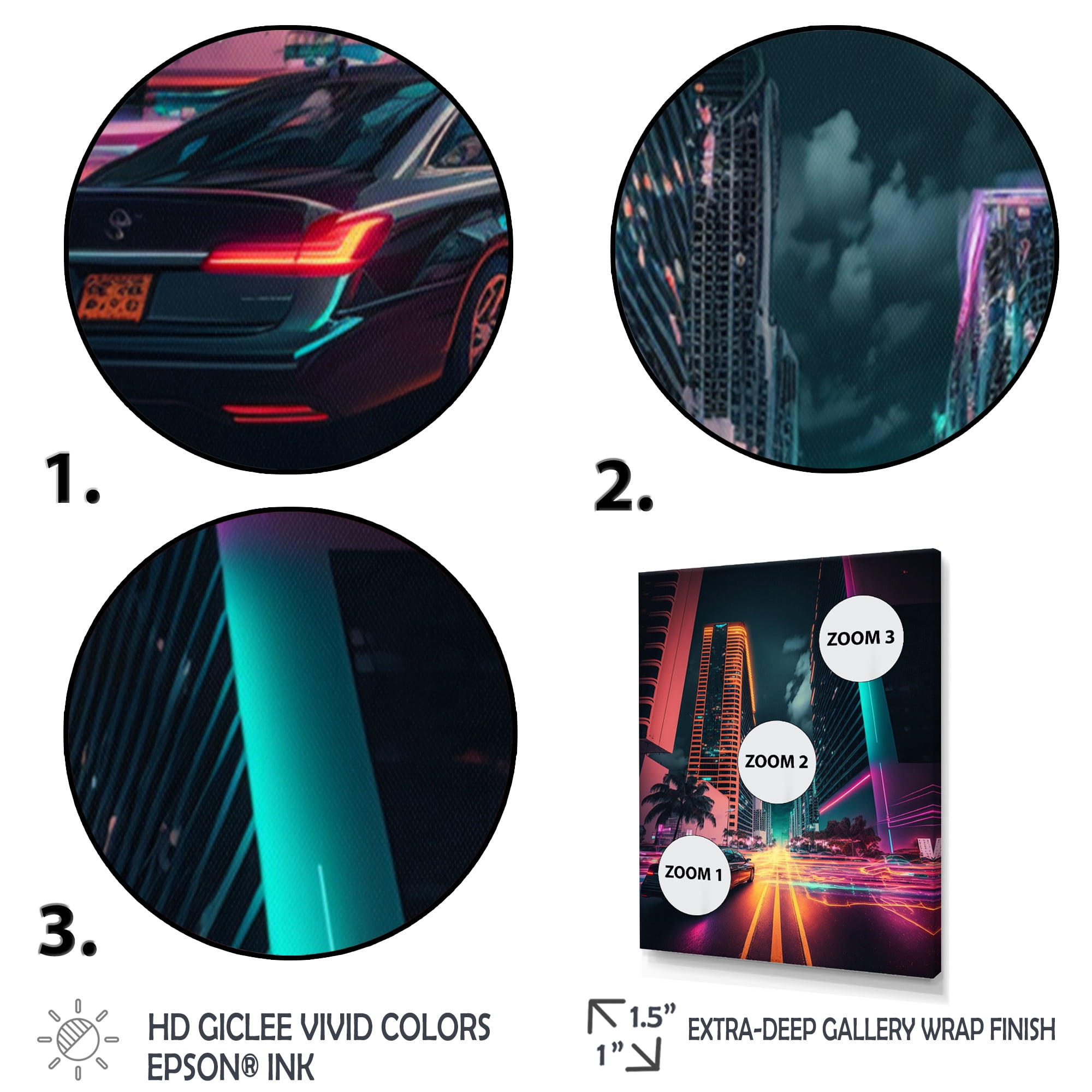 Designart Futuristic Miami Neon Art V Canvas Wall Art