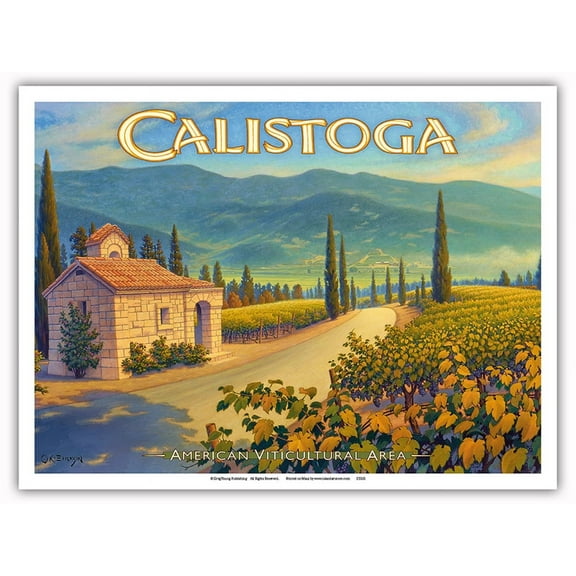 Calistoga Wineries - Castello di Amorosa Winery - California Vineyards Wine Country Art by Kerne Erickson - Master Art Print (Unframed) 9in x 12in