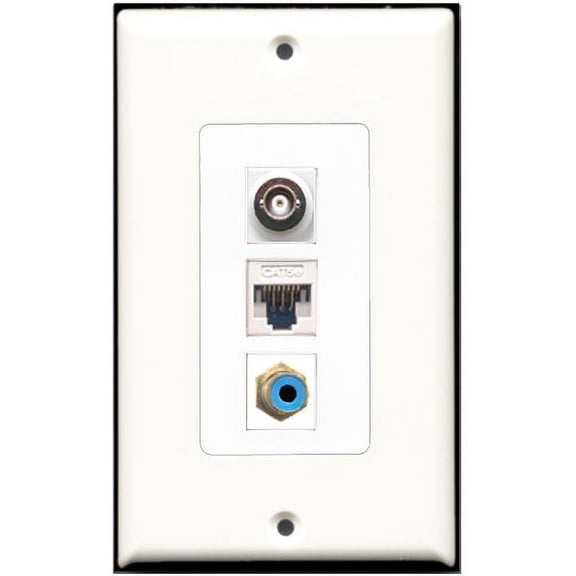 RiteAV - 1 Port RCA Blue 1 BNC 1 Cat5e Ethernet White Wall Plate Decorative