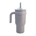 thumbnail image 2 of Termo Doble Pared Acero Inoxidable Exterior e Interior, Vaso Térmico con Tapa Doble y Popote Plástico con Silicona y Asa Ergonómica, Capacidad 900 ml, Gris, 2 of 8