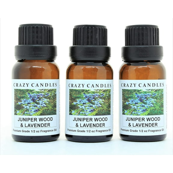 Crazy Candles Juniper Wood & Lavender 3 Bottles 1/2 FL Oz Each (15ml) Premium Grade Scented Fragrance Oil