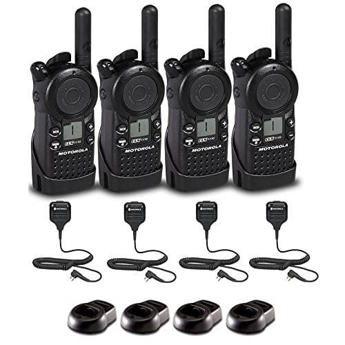 4 x Motorola CLS1110 UHF 1W 1-Channel 2-Way Radio (CLS1110)   4 x HKLN4606 Remote Speaker Mic - 4 Pack with Mic Bundle