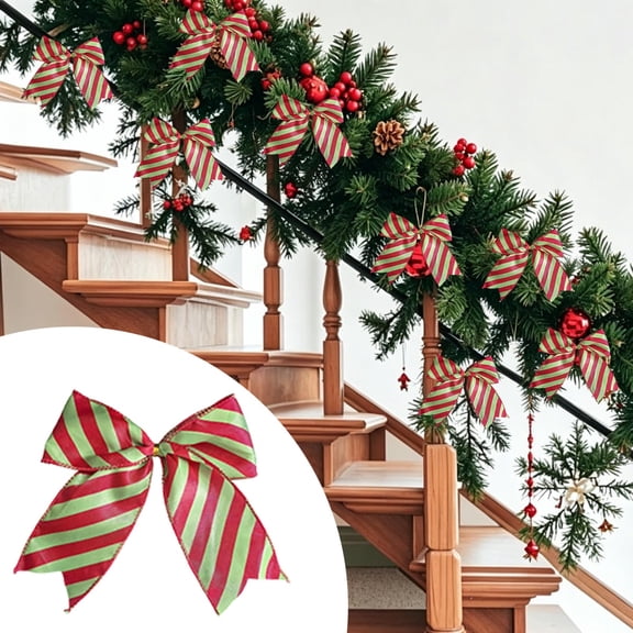 MMJ Christmas Decorations Pre Tied Bow Ornament Allover Print Fabric Elegant Gift Wrapping Tree Door Holiday Party Accent