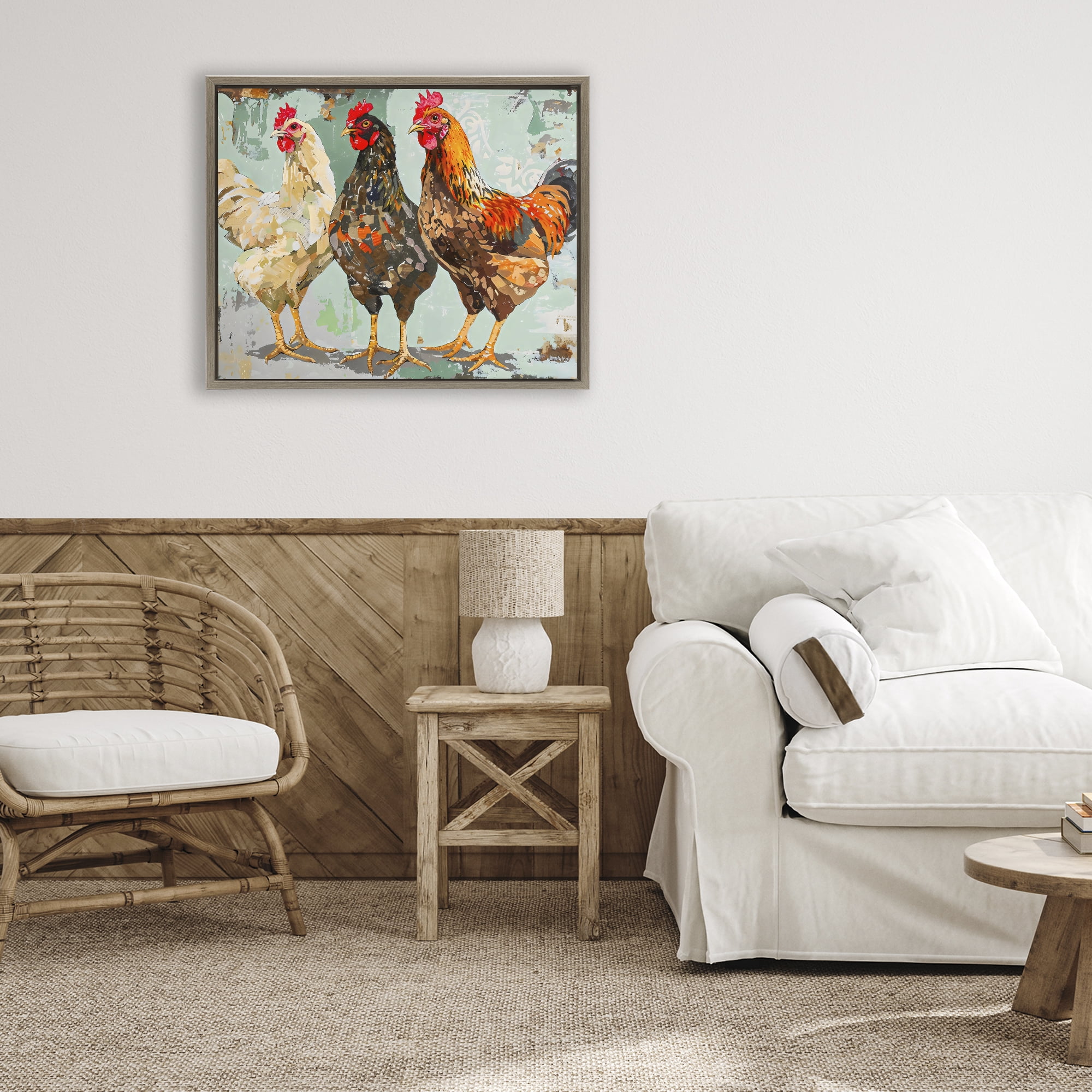 Stupell Industries Abstract Chickens Trio Brown Framed Floater Canvas Wall Art, design by Creative Studio