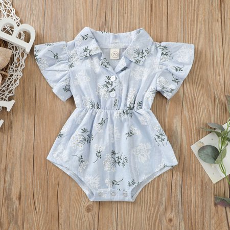 

Baby Girl Boy Floral Turn-down Collar Romper Bodysuit Clothes