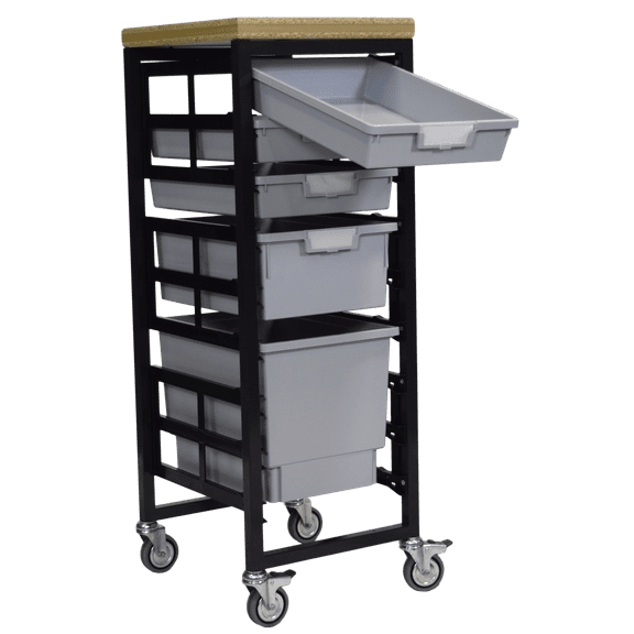 Mobile Workbench Storage Station w/Wood Top -5 StorSystem Trays-Gray