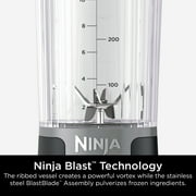 Open Box Ninja Blast Portable Personal 18 Oz Blender w/ Leak Proof Lid & Easy Sip Spout, Rechargeable Base, BC150BK Black