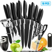 18 Pieces Kitchen Knives Set, Professional Stainless Steel Chef Kitchen Knife Set Dishwasher Safe, 13 Stainless Steel Knives, Acrylic Stand, Scissors, Bottle Openers, Peeler and Knife Sharpener