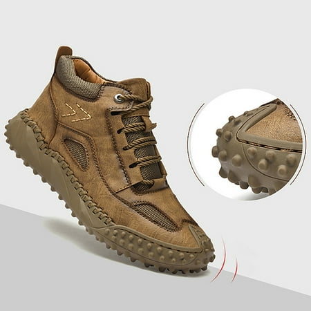 

Akiihool Work Boots for Men Men s Wedge Boots Elastic Stacked Mid Heel Booties (Khaki 11.5)