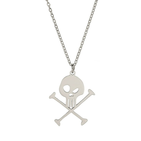 TEAMER Skull Cross Necklace for Women Men Stainless Steel Retro Punk Crossbones Pendant Necklaces