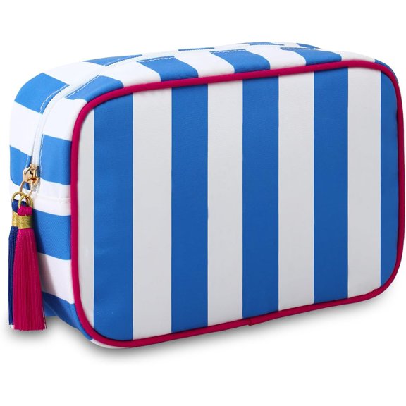 Large Canvas Travel Cosmetic Bag with Tassel and Zipper, Organizer Pouch for Women's Toiletries and Accessories