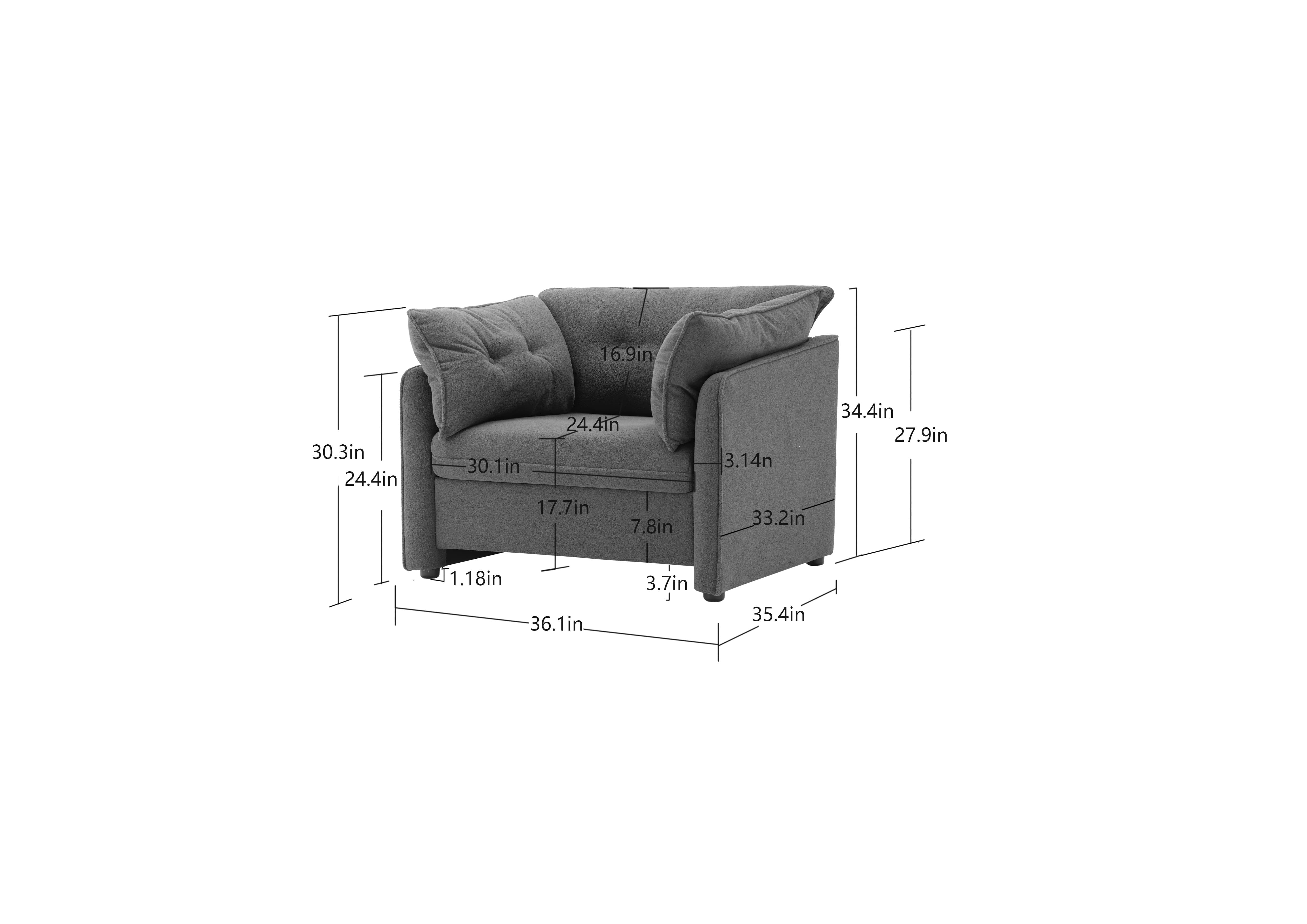 MAYEERTY Modern Style Chenille Oversized Accent Armchair for Living Room, Bedroom, Gray