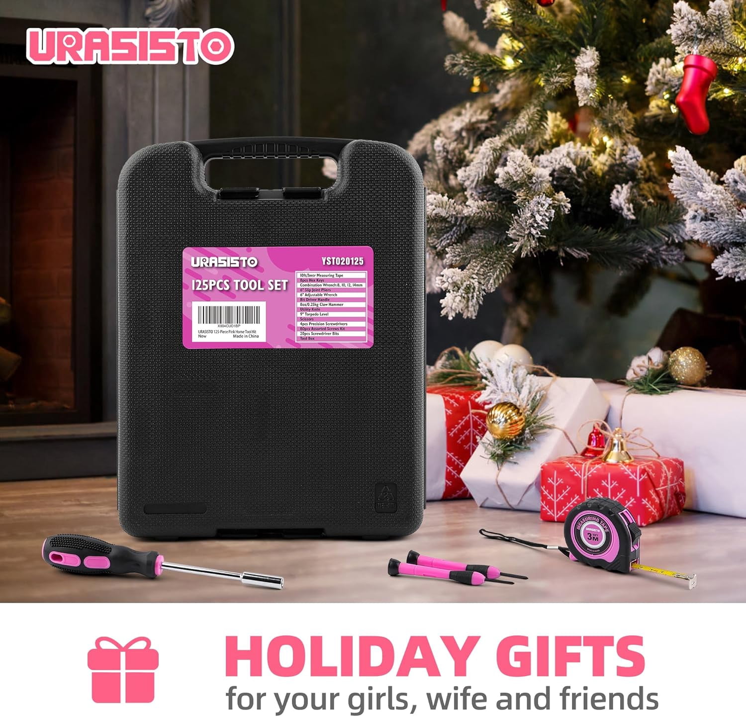 125 PCS Pink Household Tool Set, Pink Ladies Basic House DIY Toolkit Set for Home Garage Office College Dormitory Use, Hand Tool Kits for Women